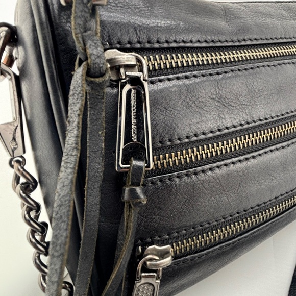 Rebecca Minkoff 3-Zip Front Leather Crossbody Bag Black Gunmetal - Picture 2 of 15